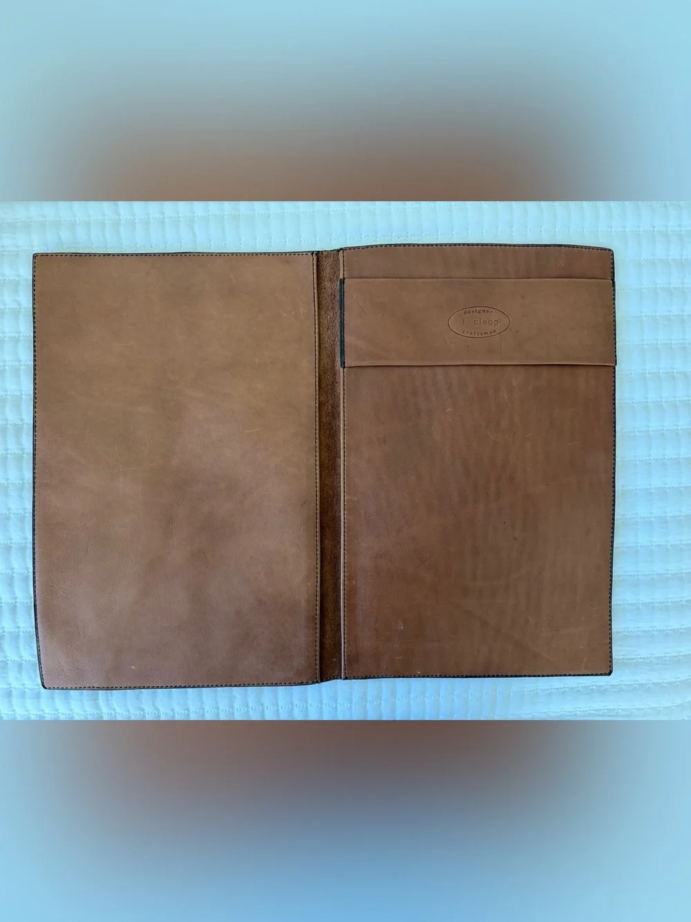 Vintage Artisan-made full-grain leather portfolio by designer F. Clegg.